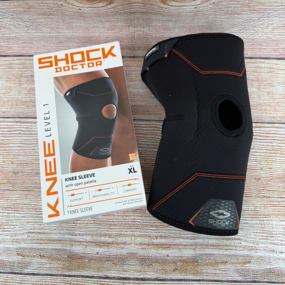 Shock Doctor 865 Knee Sleeve Level 1‎ Open Patella Compression Black Orange XL